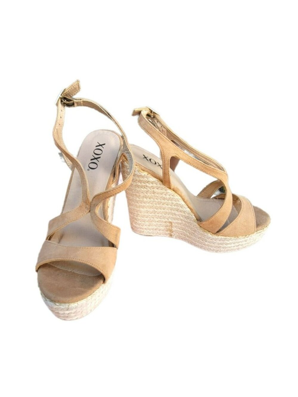 Beige Platform Sandals Heels Wedges XOXO Sabeen Sand Neutral Size 8 LH8228